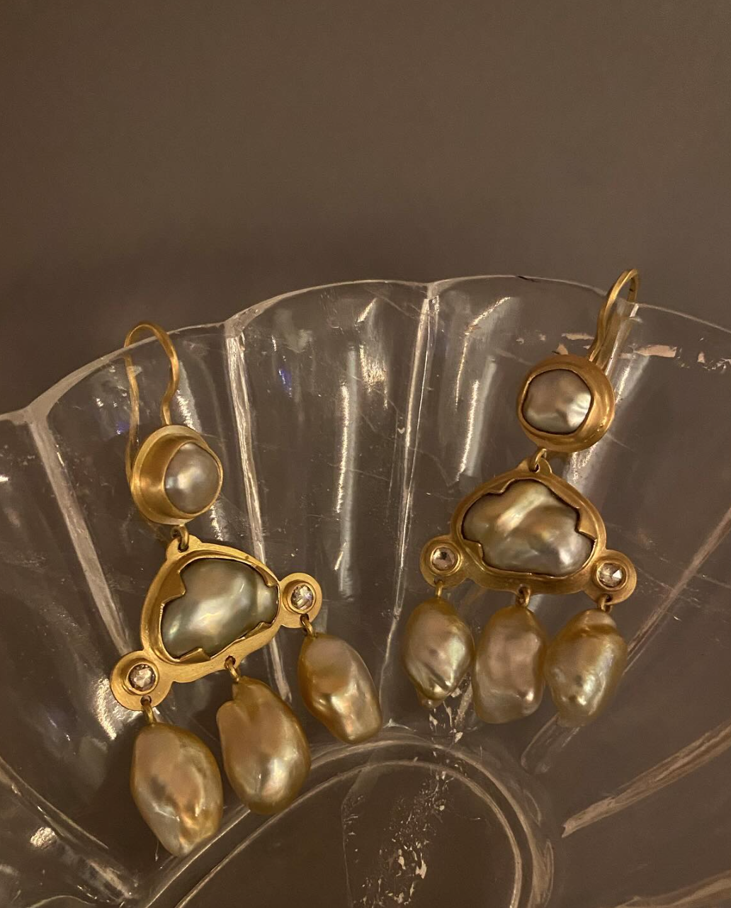 Keshi Pearl and Diamond earrings